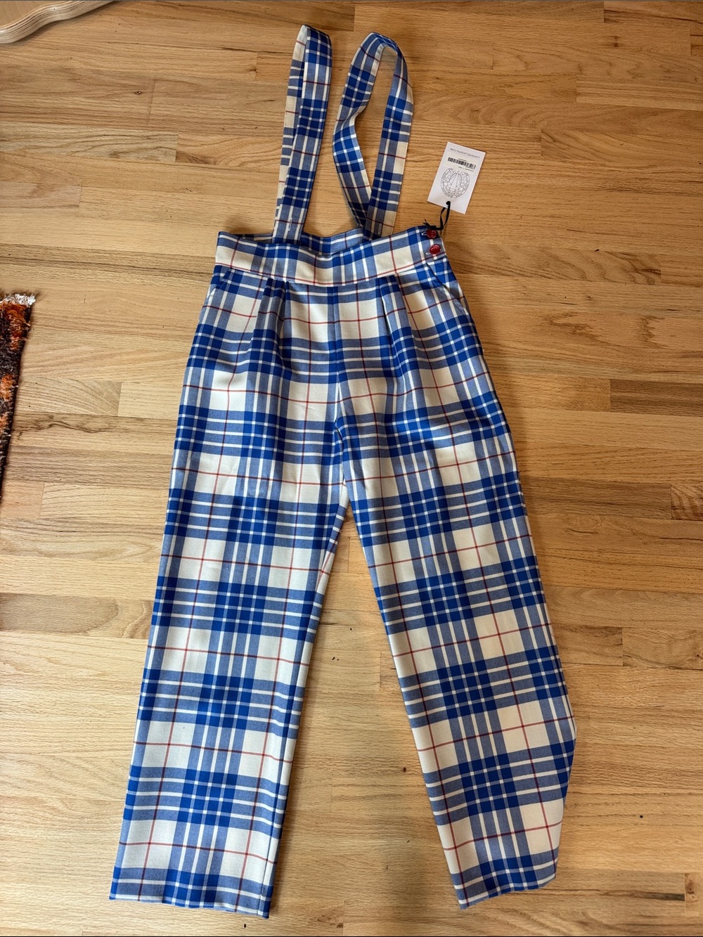 Blue Plaid Suspender Pants